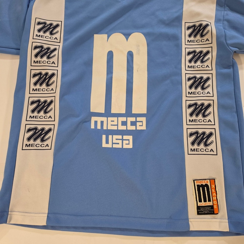 Vintage Mecca USA Jersey Light Blue White Graphic Hip Hop Streetwear Mens XL - Picture 3 of 8